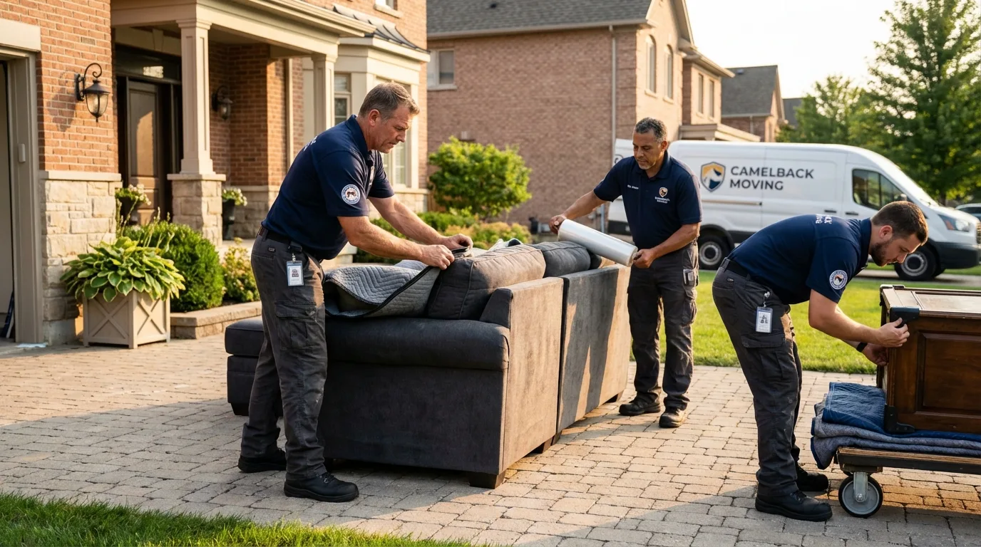 Large estate moving crew wrapping furniture in Algonac, MI