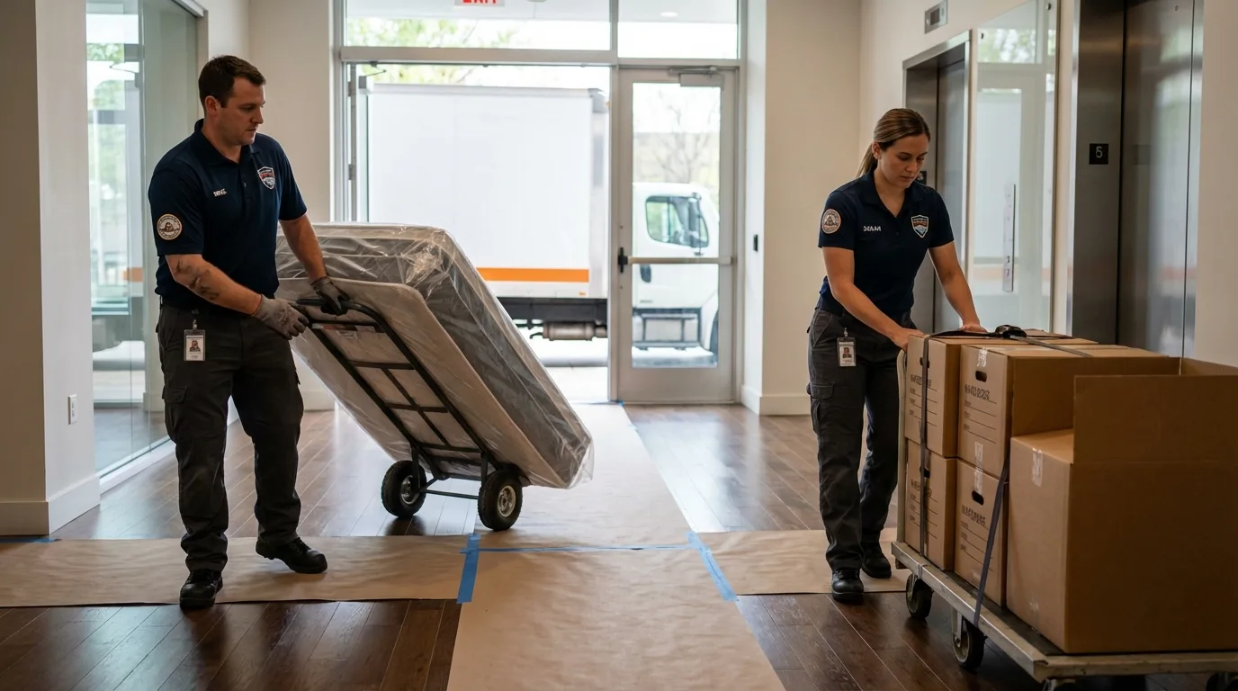 Professional apartment movers loading elevator in Algonac, MI