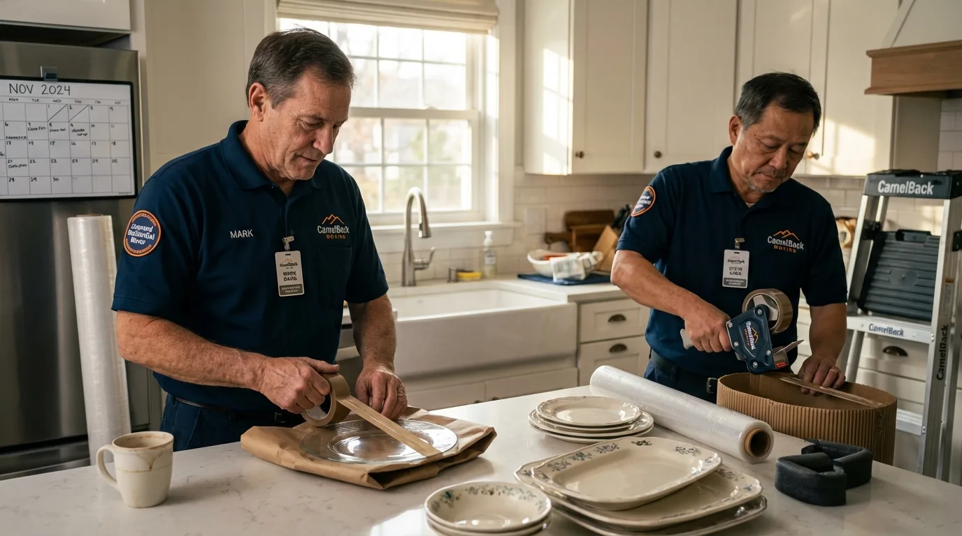 Professional crew packing kitchen dishware in Algonac, MI